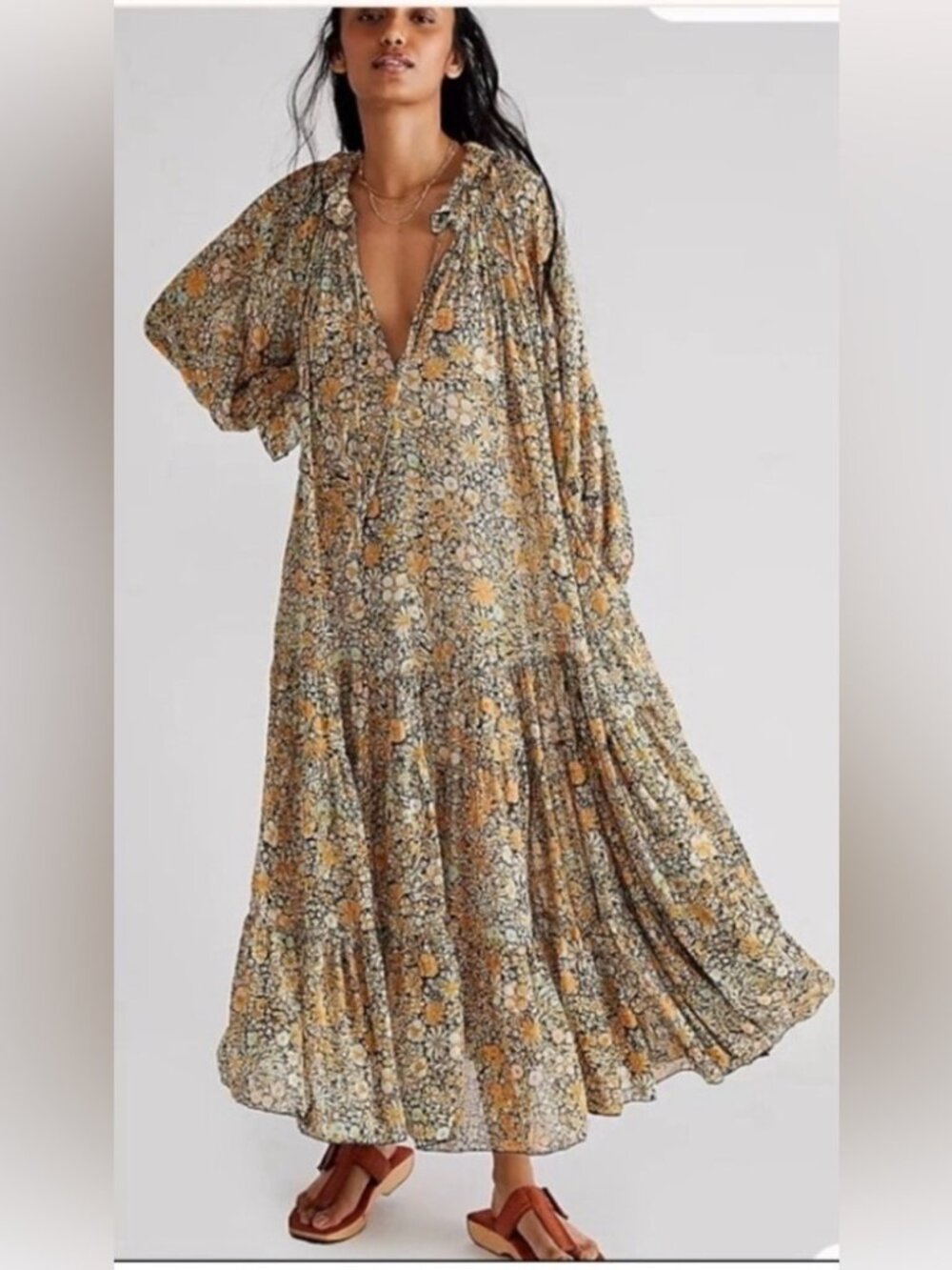 Free People Floral Boho Maxi Dress | Tiered Oversized Cottagecore Festival Dress